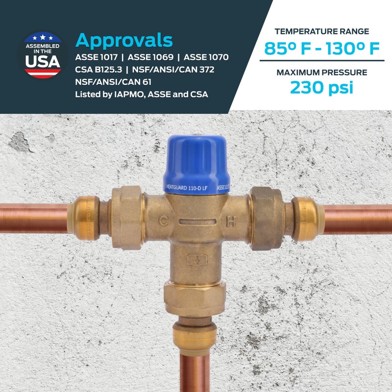 Cash Acme 1/2 Inch HG110-D Thermostatic Mixing Valve with SharkBite Union Connections, Brass Plumbing Fitting, 24504 - Image 4